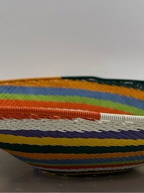 Colorful African Zulu Telephone Wire Decorative Bowl - Rainbow Stripes